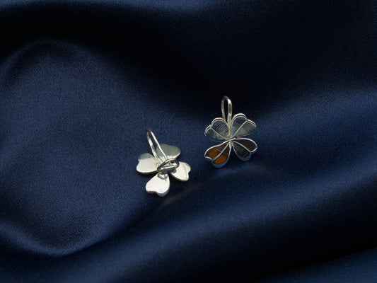 A pair of sterling silver four-leaf clover earrings