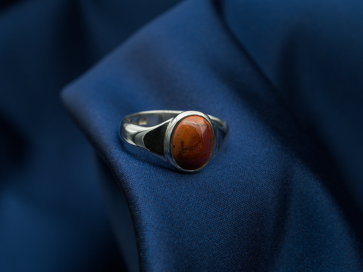Sterling silver ring with an orange jasper gemstone