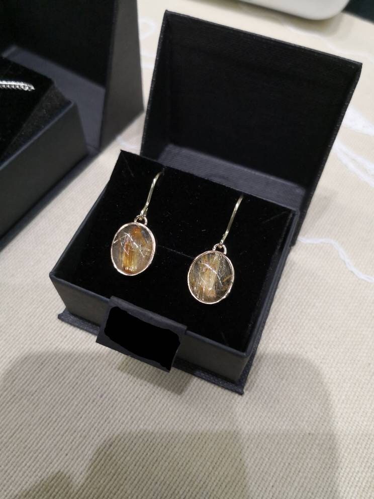 14K Gold Earrings with Gold Rutile Quartz Stones